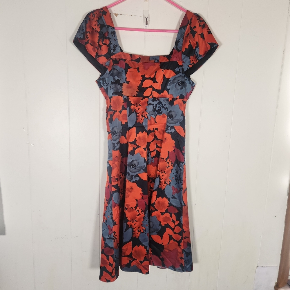 Limited Red Gray Satin Floral Mini Dress Sz 4 Y2k Crossover Babydoll Neckline - Picture 3 of 16